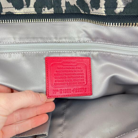 COACH Leopard Print Canvas Red Leather Tote Shoulder Purse Bag Authentic - Picture 5 of 16